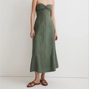 Madewell 100% Linen Cutout Strapless Midi Dress in green